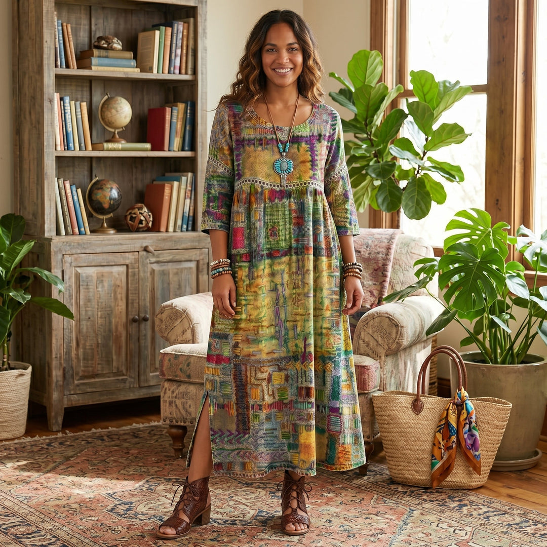 Amélia - Robe midi à motif abstrait