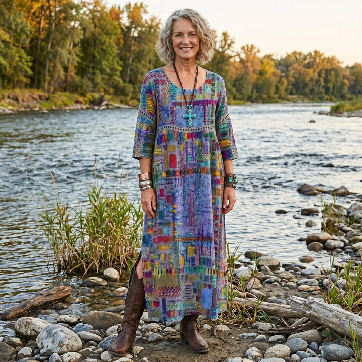 Amélia - Robe midi à motif abstrait