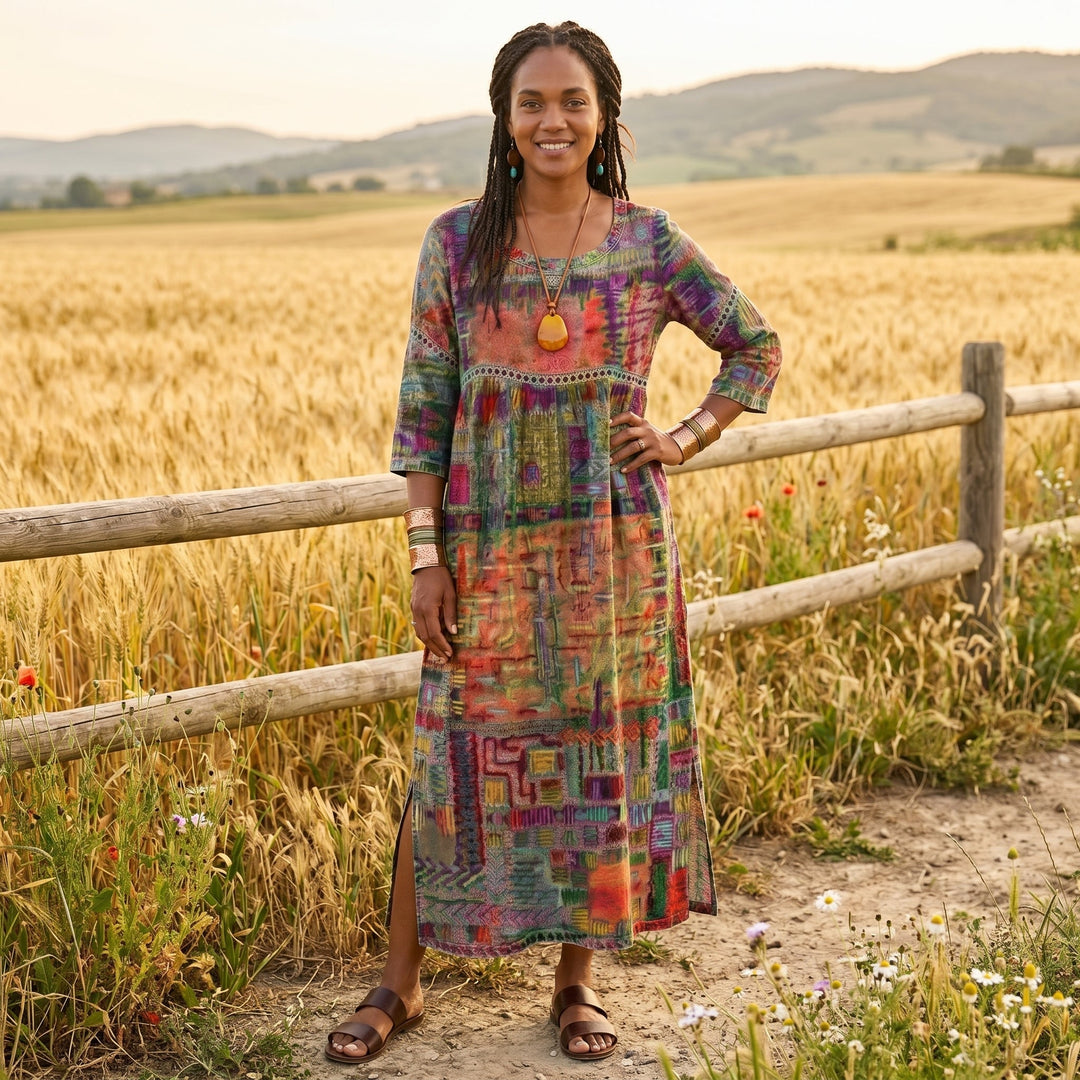 Amélia - Robe midi à motif abstrait