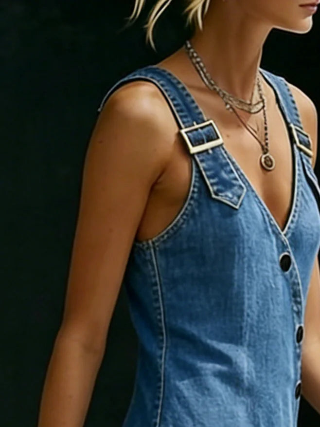 Vera | Robe longue en denim à boutons