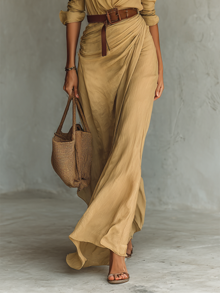 Federica - Robe longue avec revers et manches longues