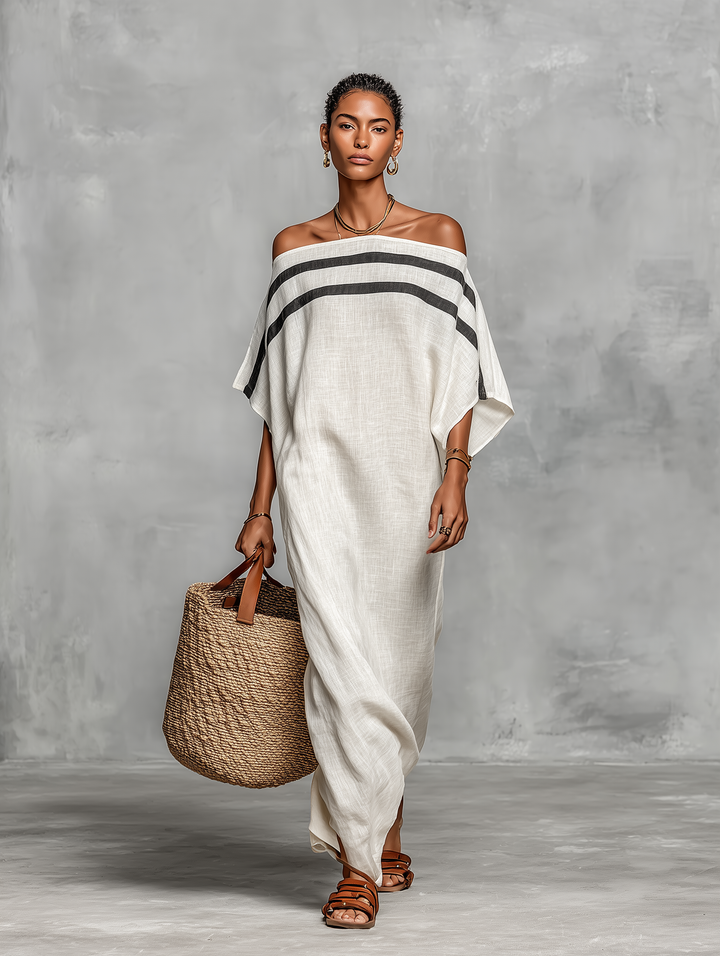 Viola - Robe maxi minimaliste en lin à épaules dénudées