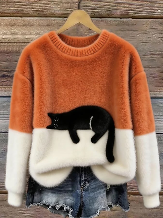 Aileen™ | Pull oversize élégant à imprimé chat