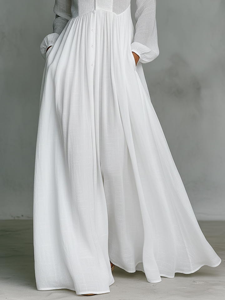 Marta - Robe maxi en lin avec détails patchwork et col montant