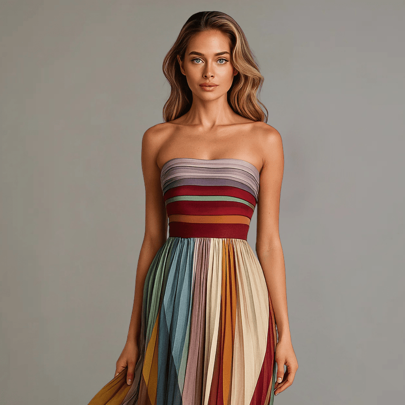 Emma - Robe longue sans manches à panneaux colorés