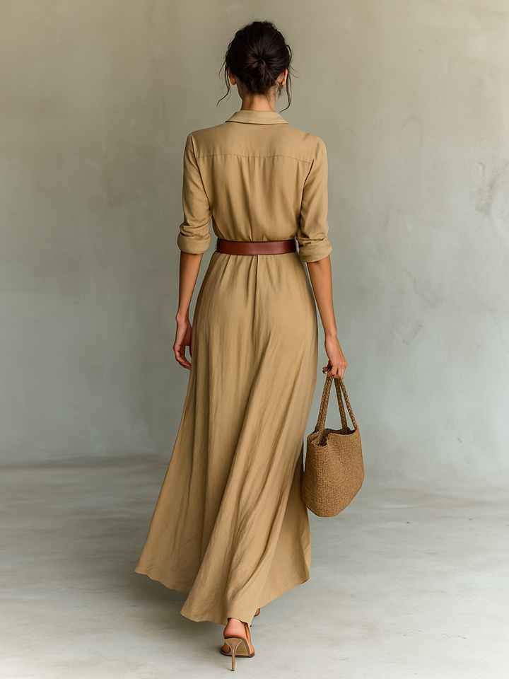 Federica - Robe longue avec revers et manches longues