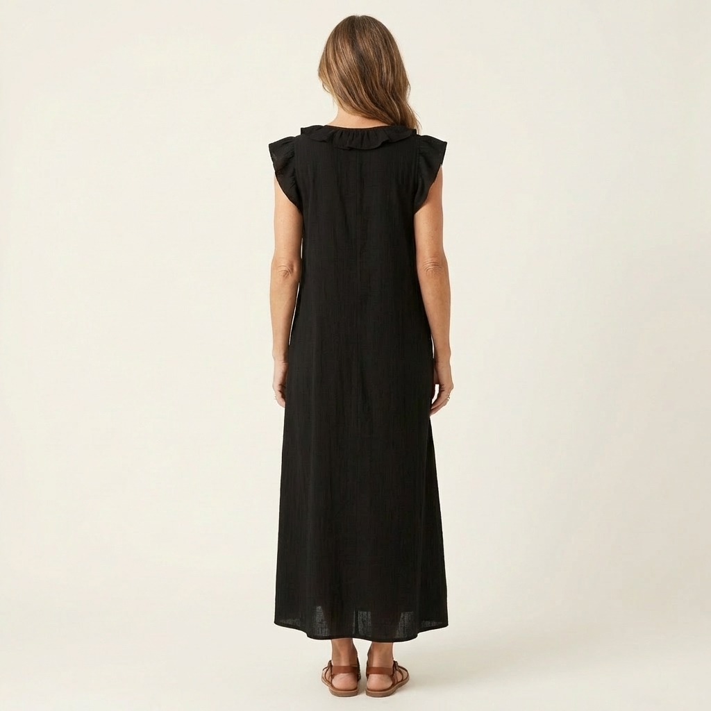 Josette | Robe maxi en lin à col en V avec volants