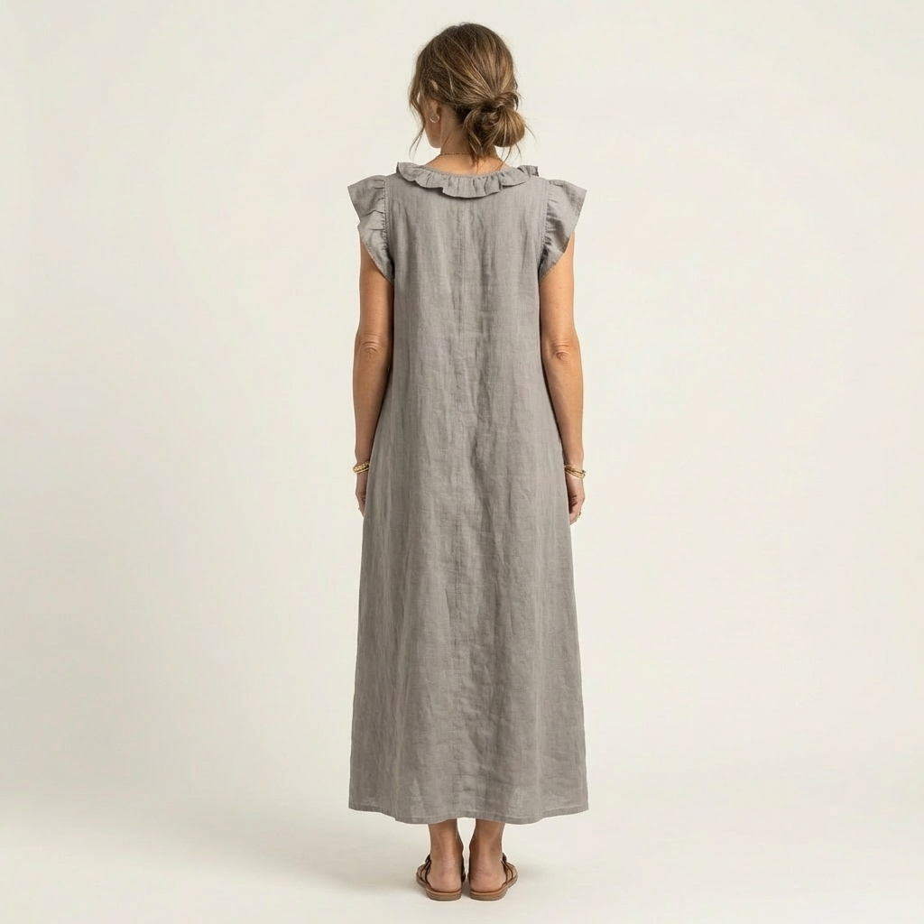 Josette | Robe maxi en lin à col en V avec volants