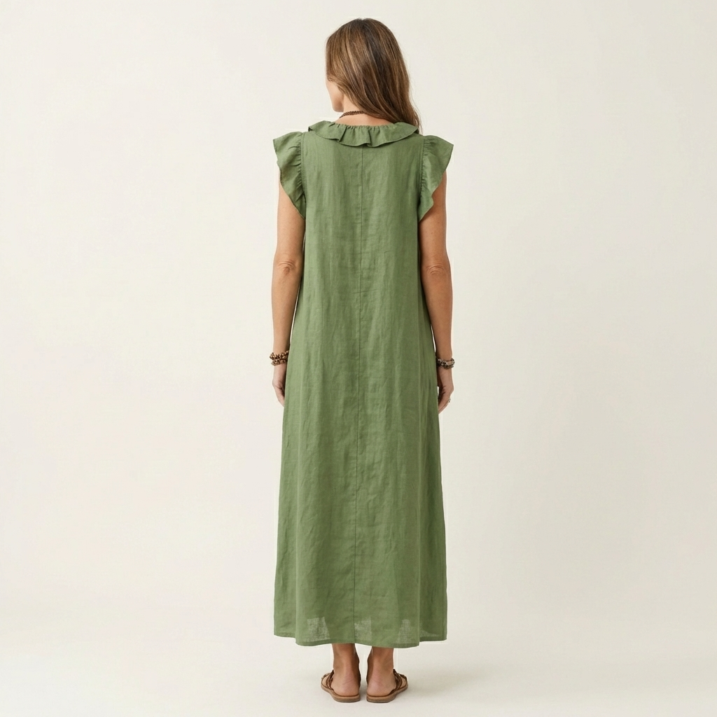Josette | Robe maxi en lin à col en V avec volants