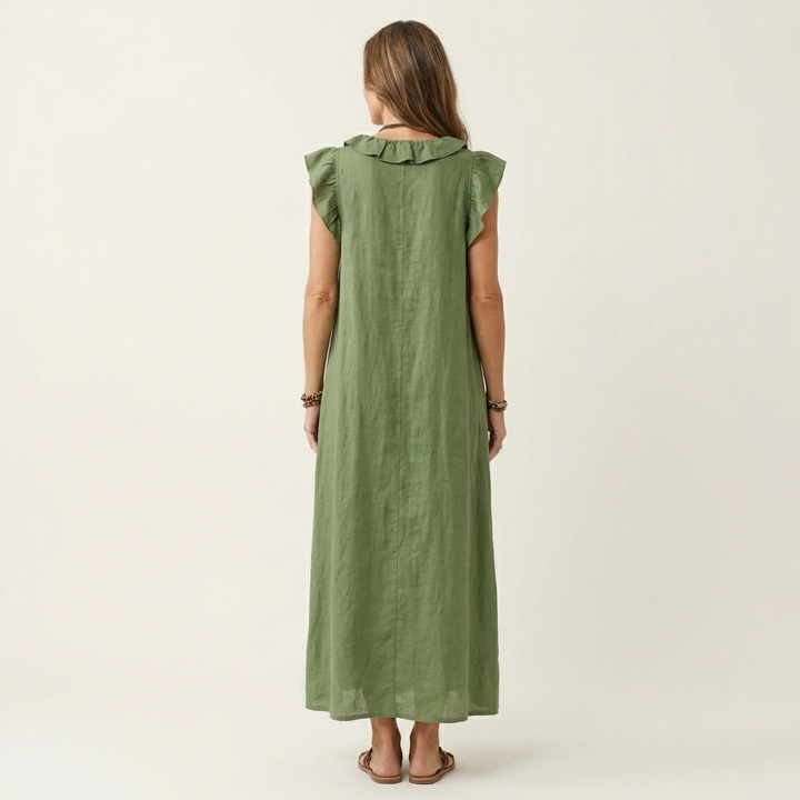 Josette | Robe maxi en lin à col en V avec volants