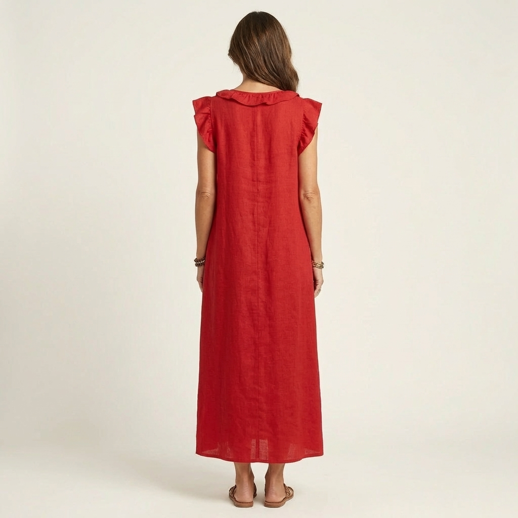 Josette | Robe maxi en lin à col en V avec volants