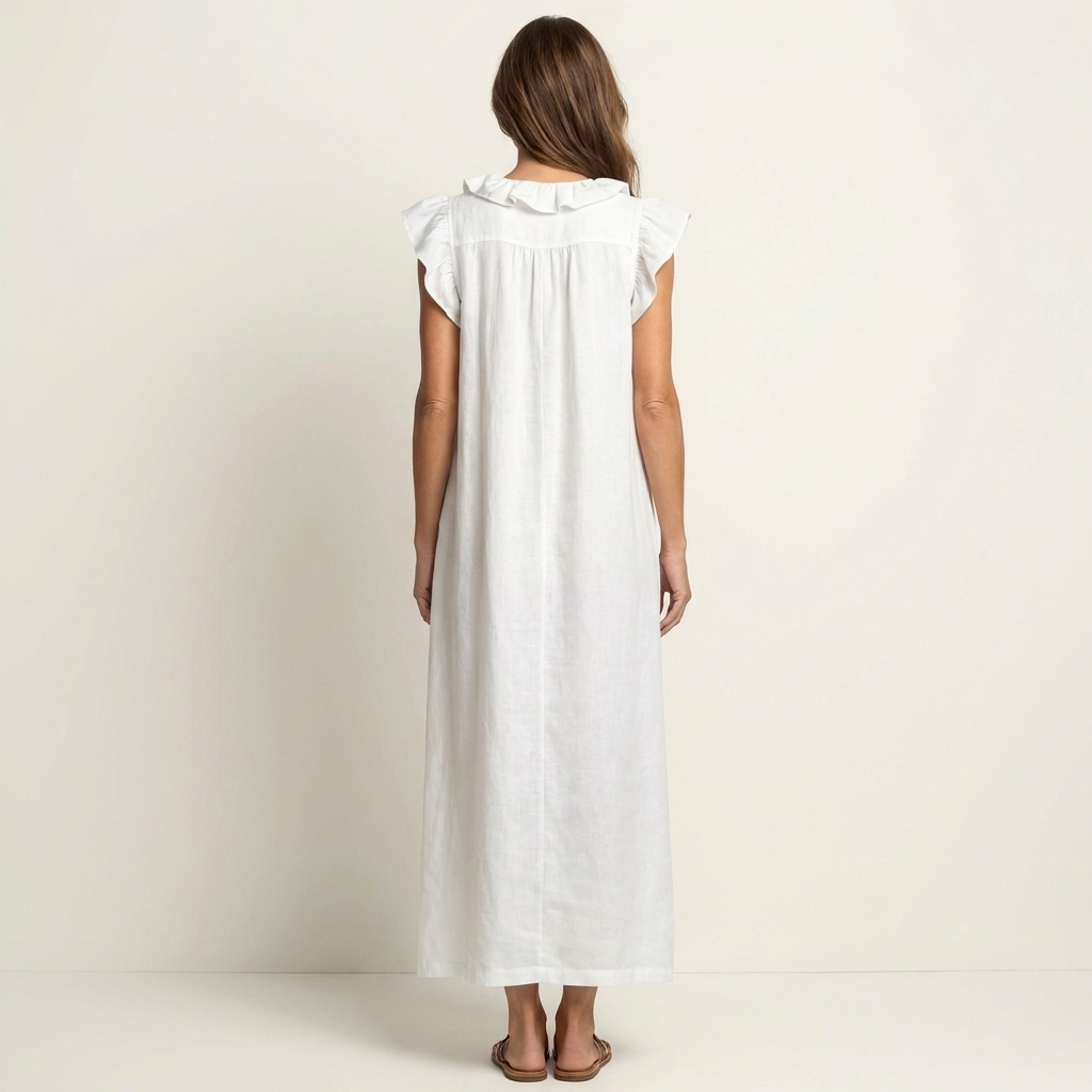 Josette | Robe maxi en lin à col en V avec volants