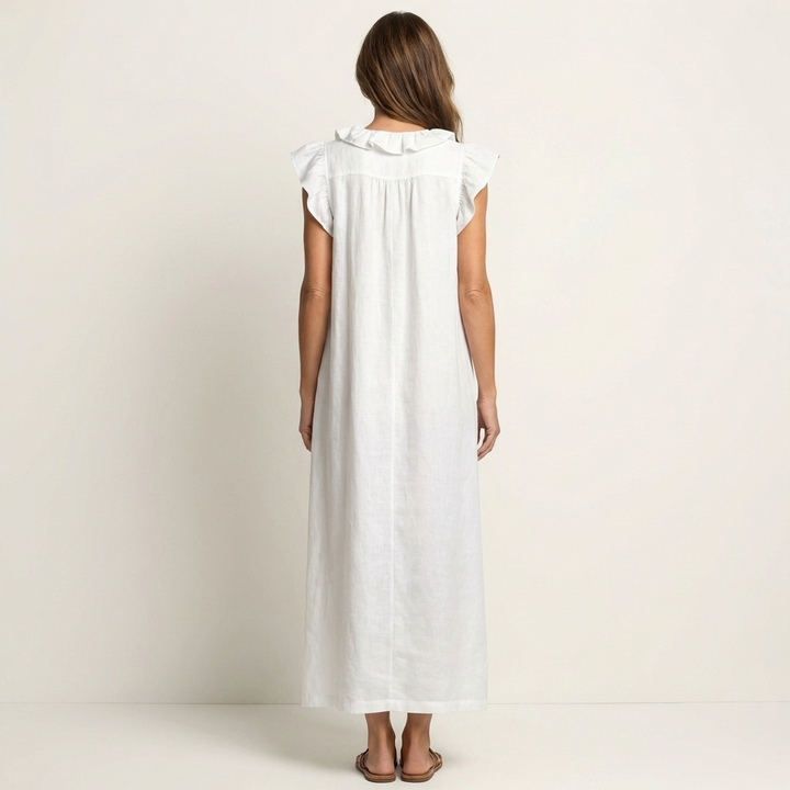 Josette | Robe maxi en lin à col en V avec volants