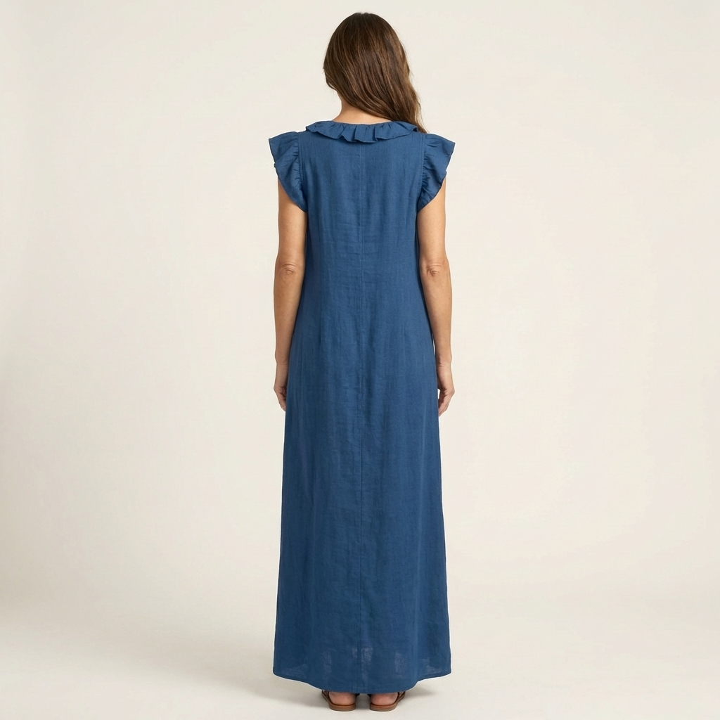 Josette | Robe maxi en lin à col en V avec volants
