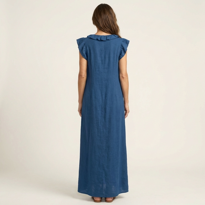 Josette | Robe maxi en lin à col en V avec volants