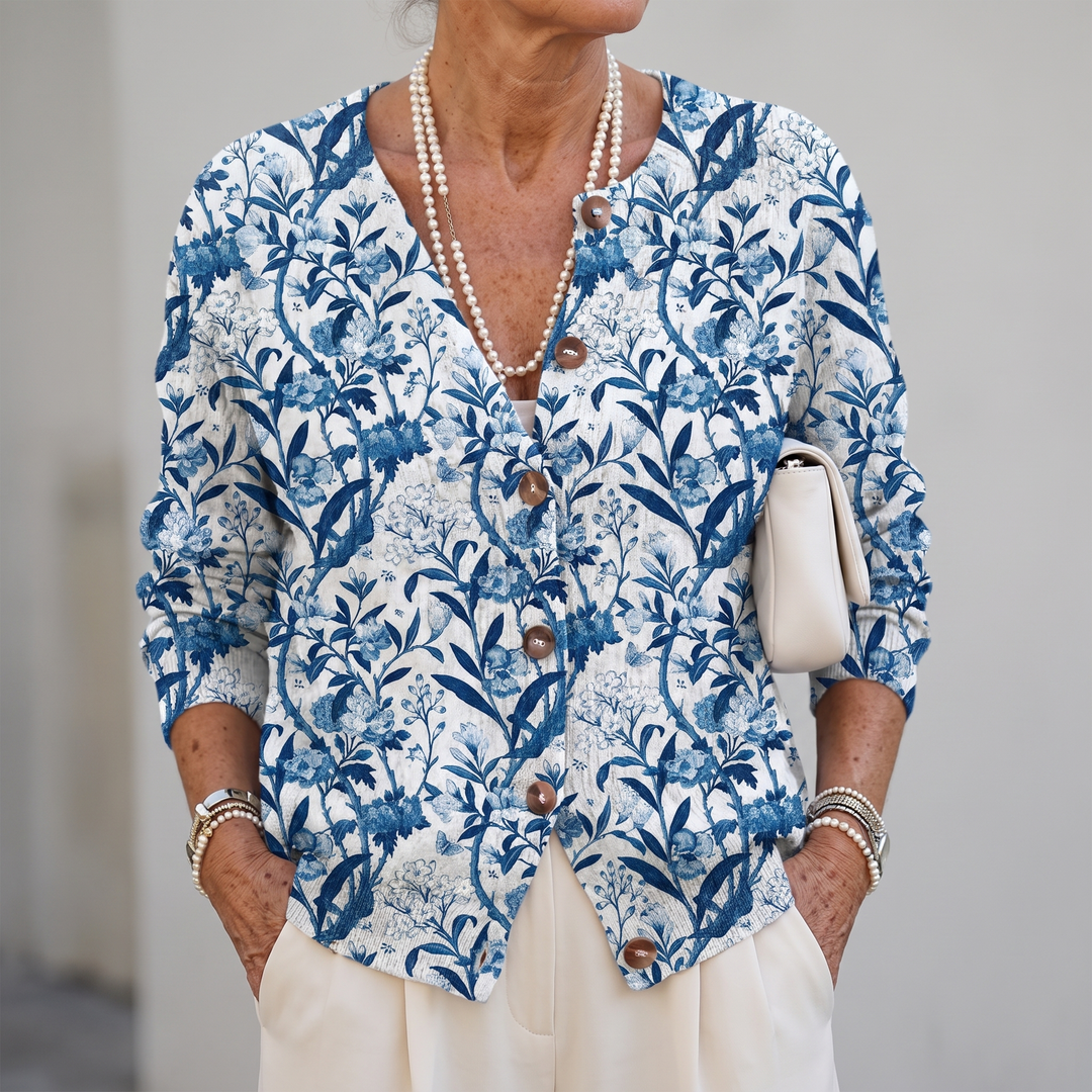 Tiverly™ | Cardigan vintage fleuri à boutons sur le devant