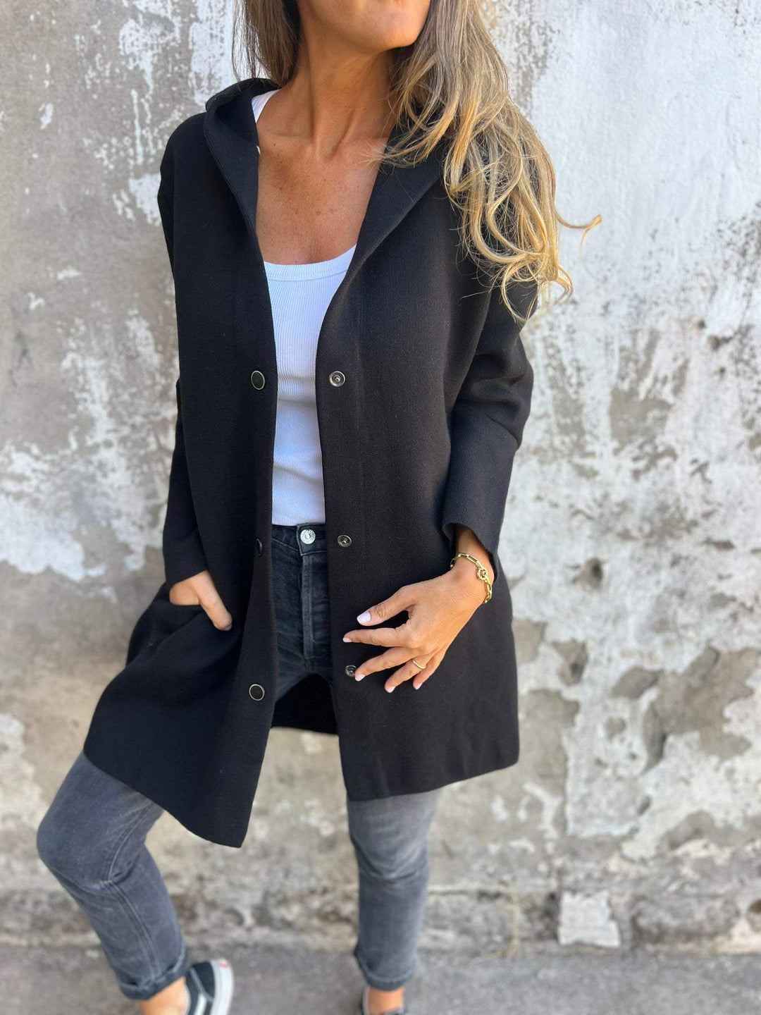 MAISON LUMIÈRE | GILET LONG CHIC AVEC CAPUCHE