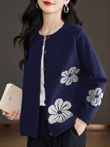 MAISON LUMIÈRE | Cardigan Marine à Fleurs Nathalie