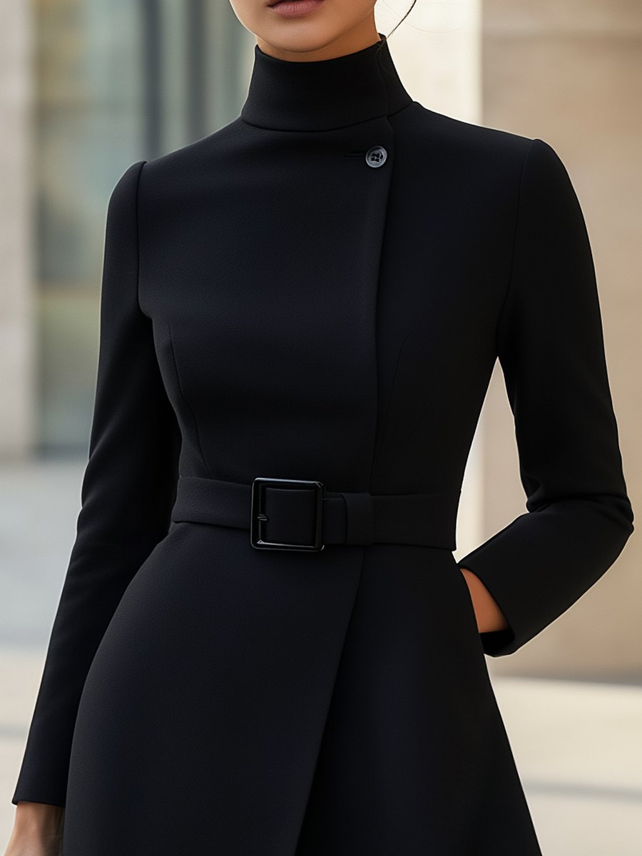 MAISON LUMIÈRE | ROBE ÉLÉGANTE À COL MONTANT ET CEINTURE