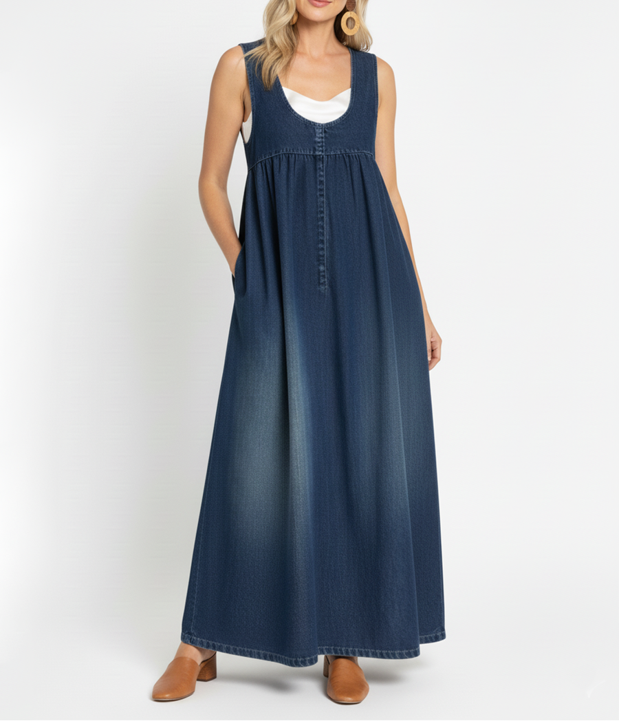 Karen | Robe longue en denim lavé vintage avec une touche de coton doux