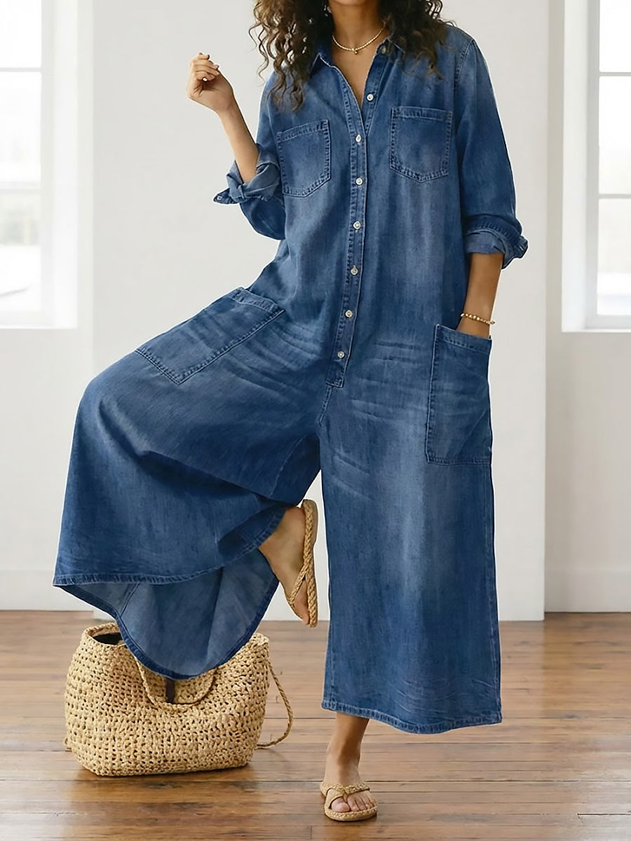 Diana | Combinaison vintage en denim, coton doux lavé, à boutons