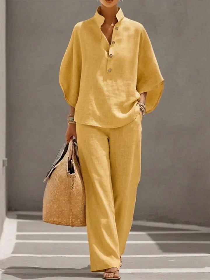 Sophie | Ensemble en lin avec manches chauve-souris et pantalon large