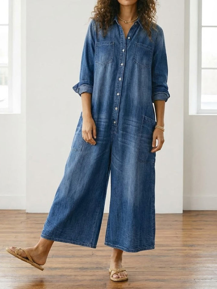 Diana | Combinaison vintage en denim, coton doux lavé, à boutons
