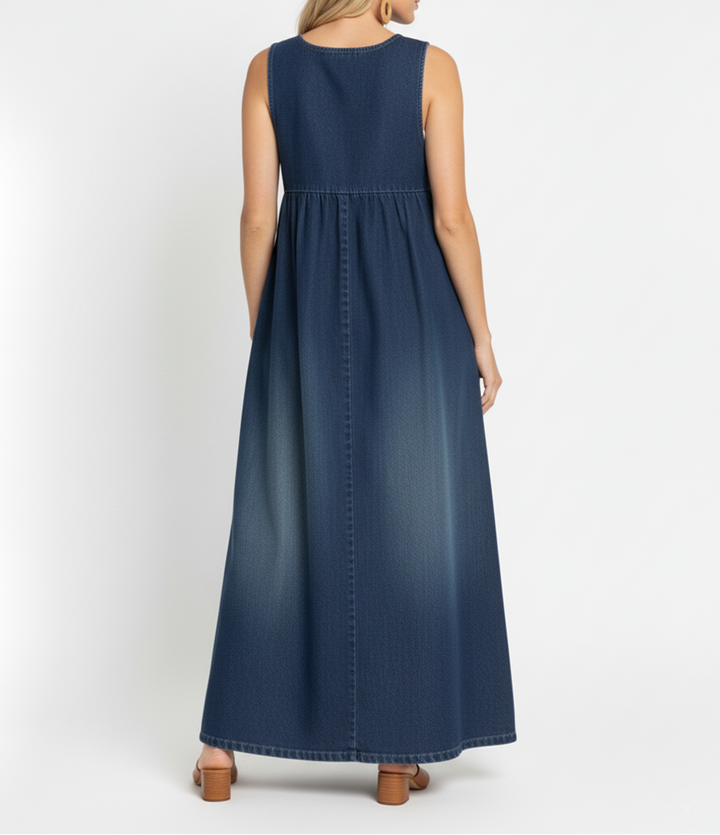 Karen | Robe longue en denim lavé vintage avec une touche de coton doux