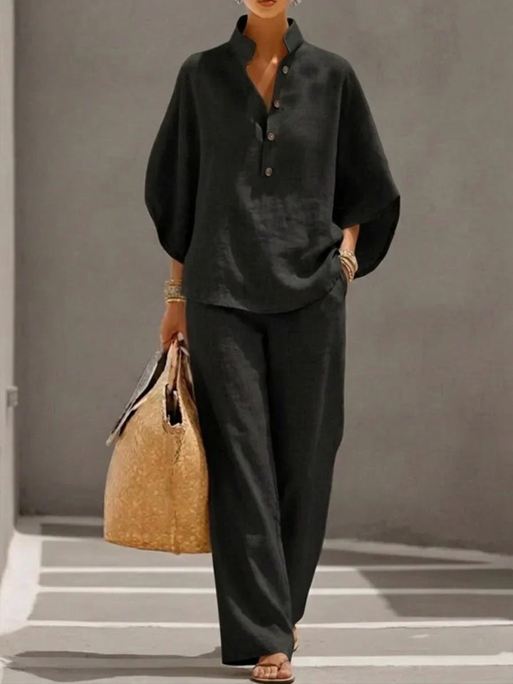 Maribel™ | Ensemble en lin à manches chauve-souris et pantalons amples