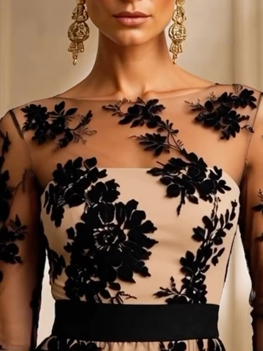 Erica – Robe de soirée midi élégante avec dentelle florale et tulle