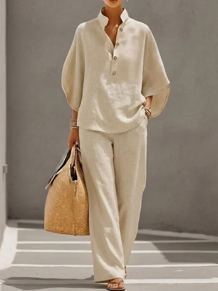 Sophie | Ensemble en lin avec manches chauve-souris et pantalon large