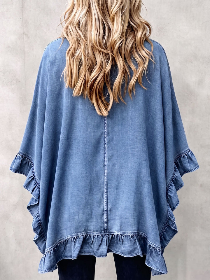 Corinne | Gilet en denim bohème chic à bordure volantée