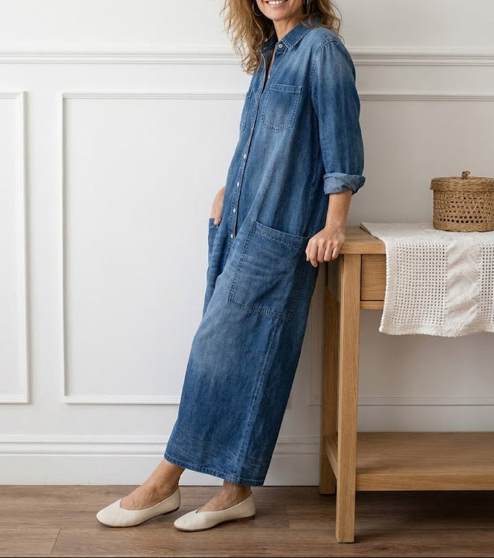 Diana | Combinaison vintage en denim, coton doux lavé, à boutons