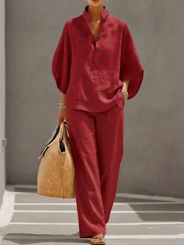 Maribel™ | Ensemble en lin à manches chauve-souris et pantalons amples