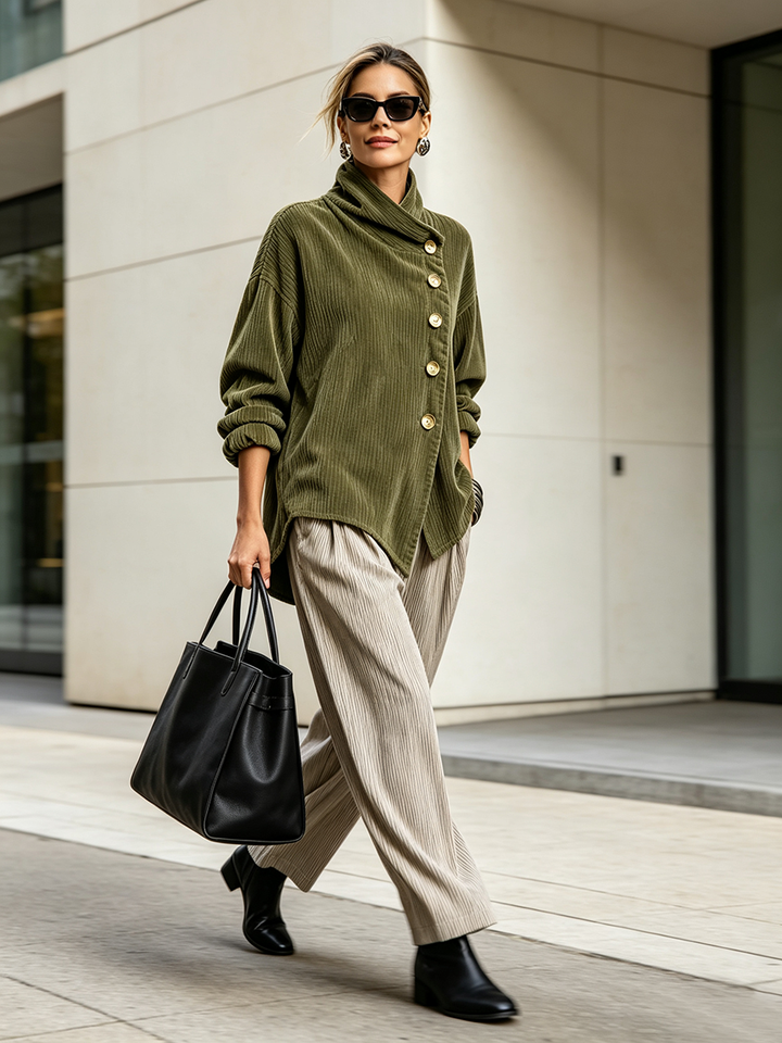 Sandra | Veste oversize à col montant asymétrique