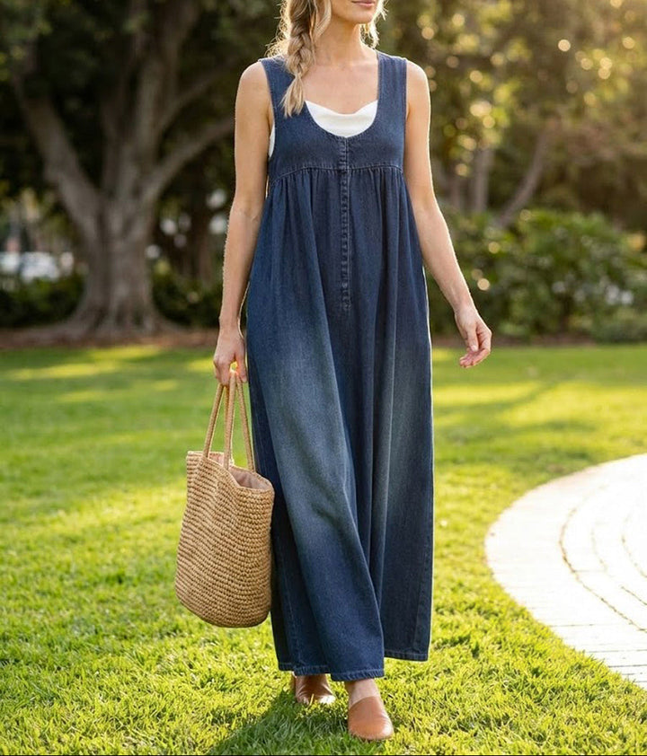 Karen | Robe longue en denim lavé vintage avec une touche de coton doux