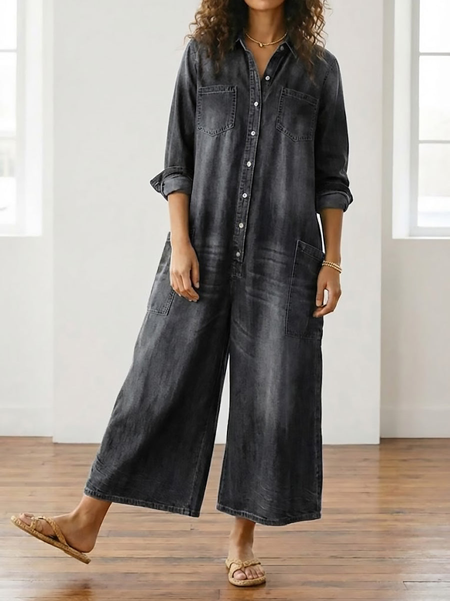 Diana | Combinaison vintage en denim, coton doux lavé, à boutons