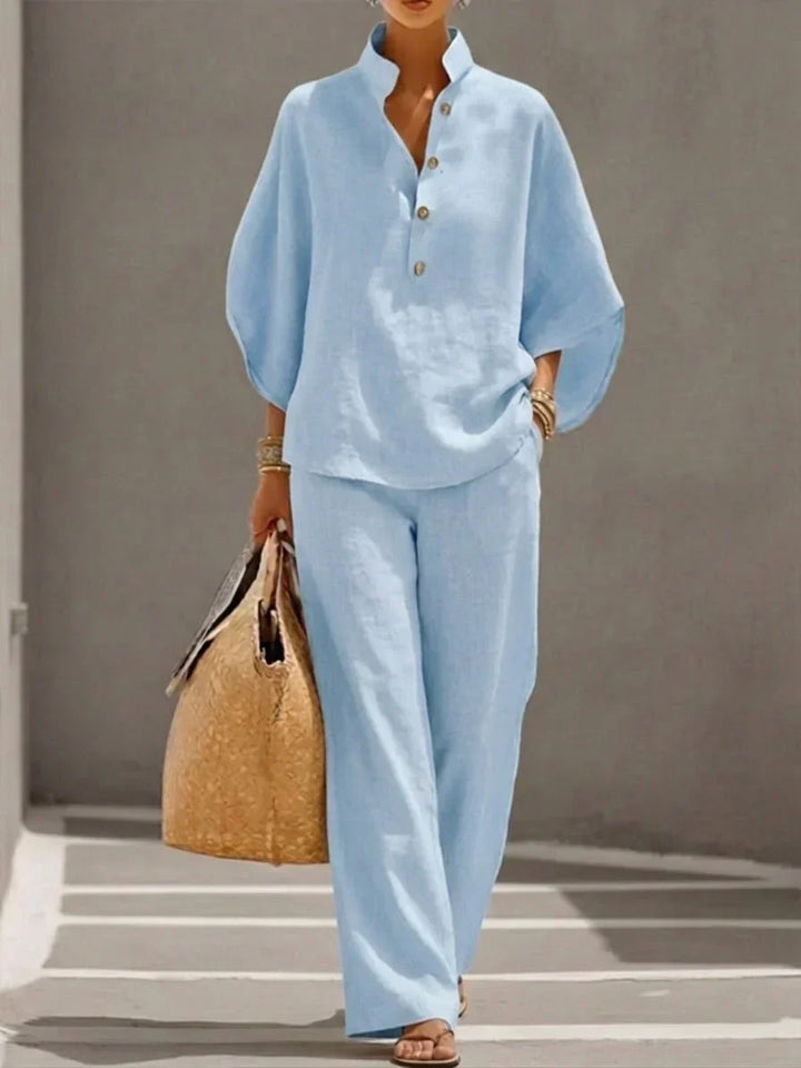 Maribel™ | Ensemble en lin à manches chauve-souris et pantalons amples