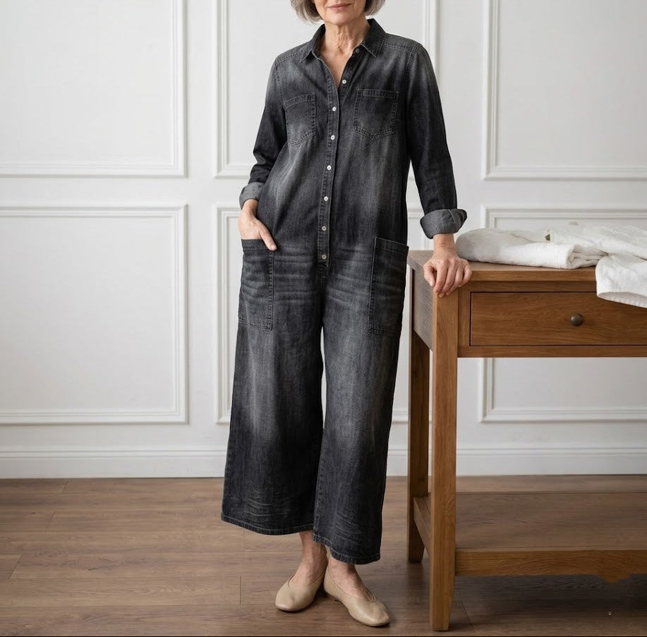 Diana | Combinaison vintage en denim, coton doux lavé, à boutons