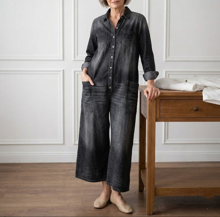 Diana | Combinaison vintage en denim, coton doux lavé, à boutons