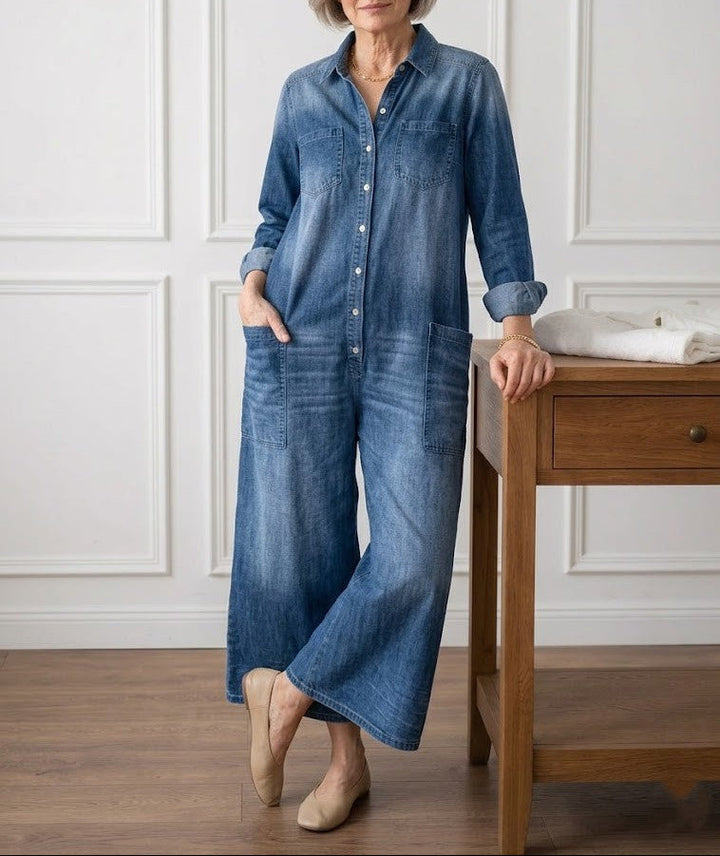 Diana | Combinaison vintage en denim, coton doux lavé, à boutons
