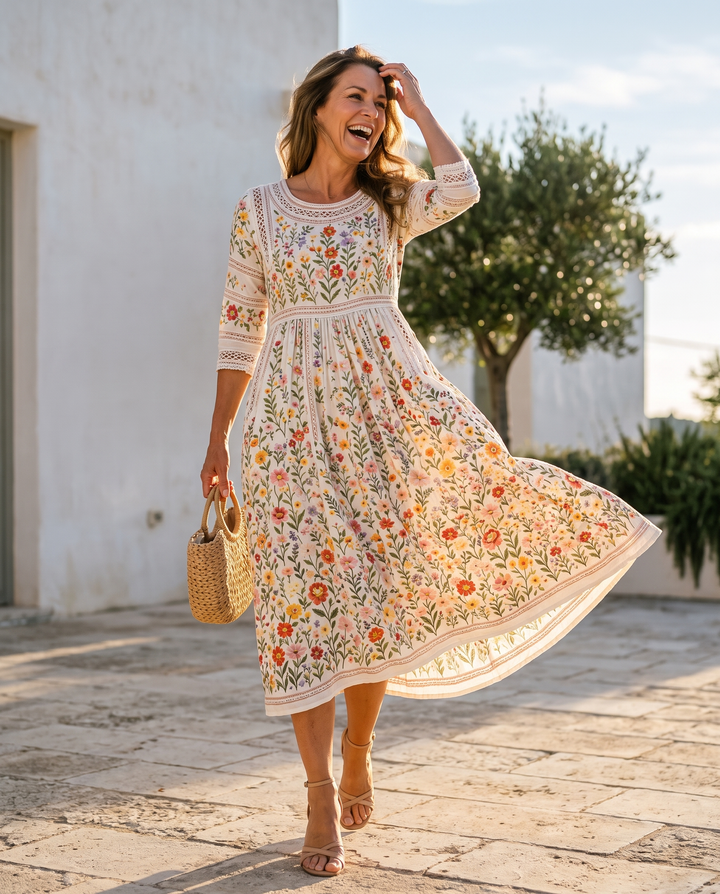 Robe midi au charme de la prairie de fleurs sauvages